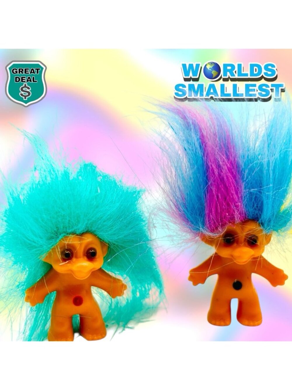 Worlds Smallest Toys Classic Good Luck Trolls Pink, Purple, Blue, Yellow Hair!